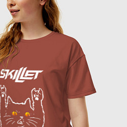Футболка оверсайз женская Skillet rock cat, цвет: кирпичный — фото 2