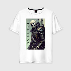 Женская футболка оверсайз Cool skeleton - cyberpunk - hieroglyphs