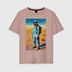Женская футболка оверсайз Космонавт на планете синеглазых капибар