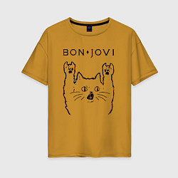 Футболка оверсайз женская Bon Jovi - rock cat, цвет: горчичный