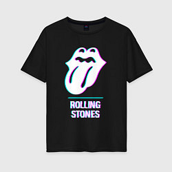 Футболка оверсайз женская Rolling Stones glitch rock, цвет: черный