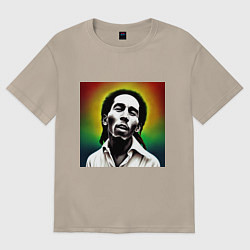 Футболка оверсайз женская Боб Марли в традиционном триколоре, цвет: миндальный