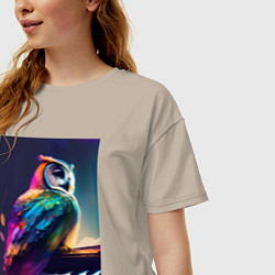 Футболка оверсайз женская Музыкальная сова - нейросеть, цвет: миндальный — фото 2