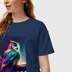Футболка оверсайз женская Музыкальная сова - нейросеть, цвет: тёмно-синий — фото 2