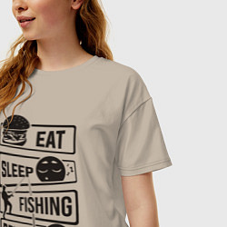 Футболка оверсайз женская Eat sleep fishing repeat, цвет: миндальный — фото 2