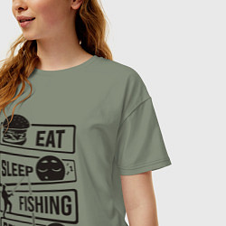 Футболка оверсайз женская Eat sleep fishing repeat, цвет: авокадо — фото 2