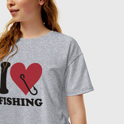 Футболка оверсайз женская I love fishing, цвет: меланж — фото 2