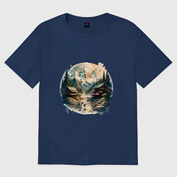 Женская футболка оверсайз Японские дома на фоне гор в стиле моротай