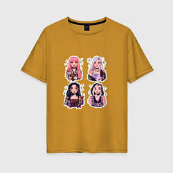 Женская футболка оверсайз Участницы Блэк Пинк в виде стикеров