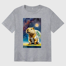 Женская футболка оверсайз Capybara brave astronaut - neural network