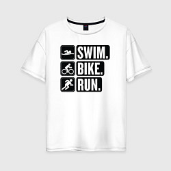 Женская футболка оверсайз Swim bike run