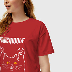 Футболка оверсайз женская Powerwolf rock cat, цвет: красный — фото 2