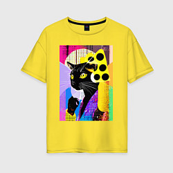 Женская футболка оверсайз Black cat cheese - pop art - poster