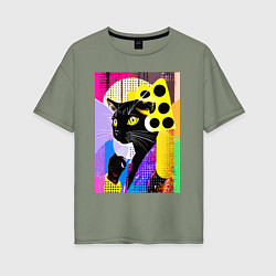 Женская футболка оверсайз Black cat cheese - pop art - poster