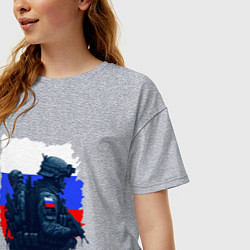 Футболка оверсайз женская Военные РФ и флаг - neuro art, цвет: меланж — фото 2