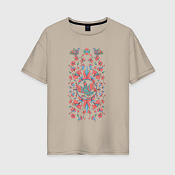 Женская футболка оверсайз Орнамент с птицами в стиле пермогорской росписи