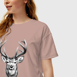 Футболка оверсайз женская Голова оленя эскиз, цвет: пыльно-розовый — фото 2