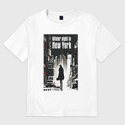 Женская футболка оверсайз Зимняя ночь в Нью-Йорке - лиса