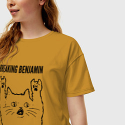 Футболка оверсайз женская Breaking Benjamin - rock cat, цвет: горчичный — фото 2