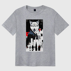 Женская футболка оверсайз Волчара в мегаполисе - нейроарт