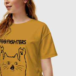 Футболка оверсайз женская Foo Fighters - rock cat, цвет: горчичный — фото 2