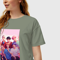 Футболка оверсайз женская BTS art anime style, цвет: авокадо — фото 2