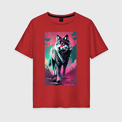 Женская футболка оверсайз Fabulous wolf - neural network