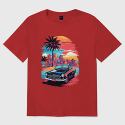 Женская футболка оверсайз Автомобиль на пляже