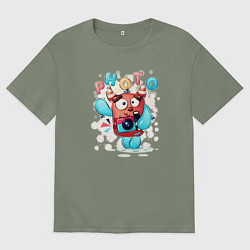 Футболка оверсайз женская Милый монстр фотограф, цвет: авокадо