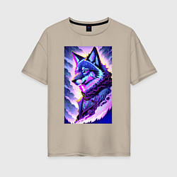 Женская футболка оверсайз Светящийся волк - нейросеть - поп-арт