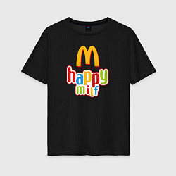 Футболка оверсайз женская Happy MILF Любовь, счастье и свобода, цвет: черный