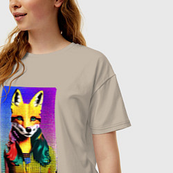 Футболка оверсайз женская Fox girl - fashionista - pop art, цвет: миндальный — фото 2