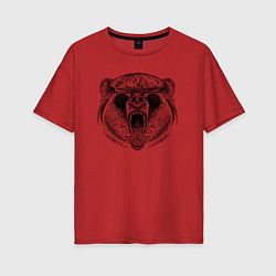 Женская футболка оверсайз Медведь в кепке и очках