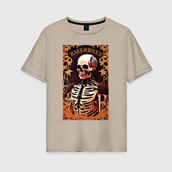 Женская футболка оверсайз Gothic skeleton - floral pattern