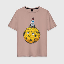Женская футболка оверсайз Ракета на луне