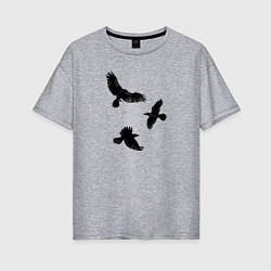Женская футболка оверсайз Птицы черные вороны