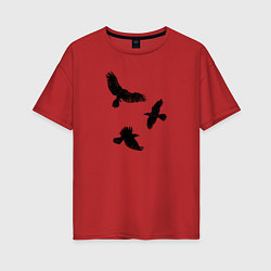 Женская футболка оверсайз Птицы черные вороны
