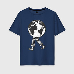 Женская футболка оверсайз Шагающая планета