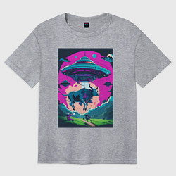 Женская футболка оверсайз Похищение коровы пришельцами