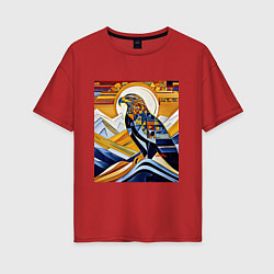 Футболка оверсайз женская Орел в горах, цвет: красный