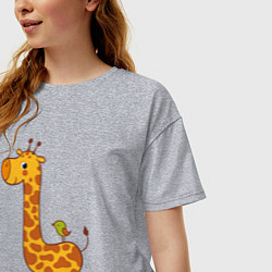 Футболка оверсайз женская Жираф и птичка, цвет: меланж — фото 2