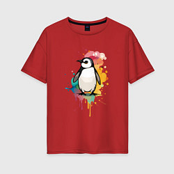 Женская футболка оверсайз Красочный пингвин