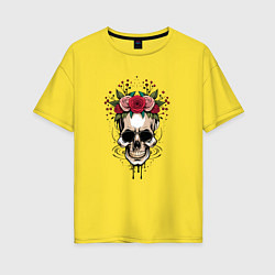 Футболка оверсайз женская Цветочный череп Мексики, цвет: желтый