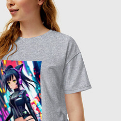 Футболка оверсайз женская Cool cat girl - anime - neural network, цвет: меланж — фото 2
