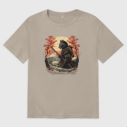 Женская футболка оверсайз Японский самурайский кот