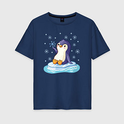 Женская футболка оверсайз Пингвин на льдине