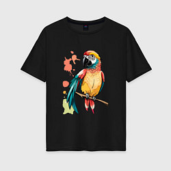 Женская футболка оверсайз Попугай в брызгах краски