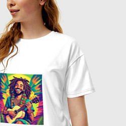 Футболка оверсайз женская Веселый растаман регги гитарист в стиле retrowave, цвет: белый — фото 2