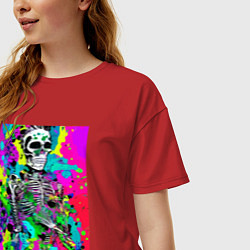 Футболка оверсайз женская Funny skeleton - pop art, цвет: красный — фото 2