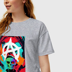 Футболка оверсайз женская Анархия - череп - поп-арт, цвет: меланж — фото 2